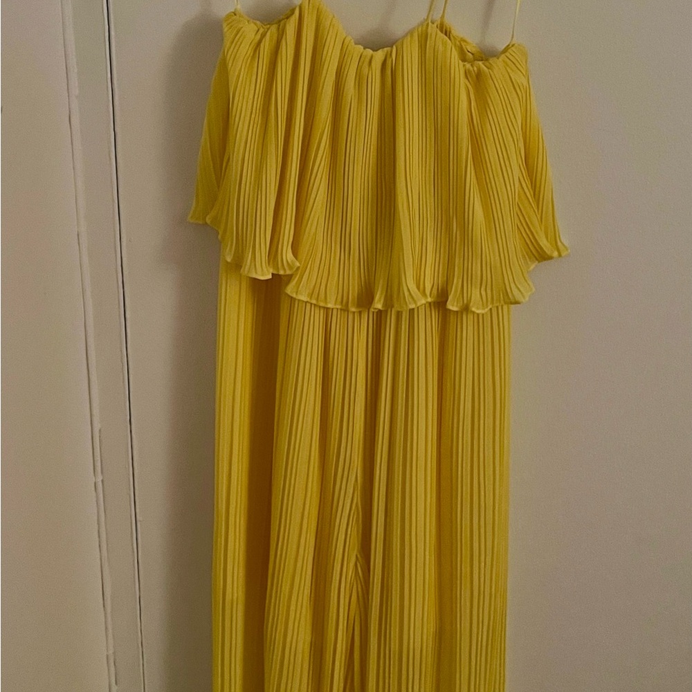 Zara Yellow Pleated Off-Shoulder Jumpsuit